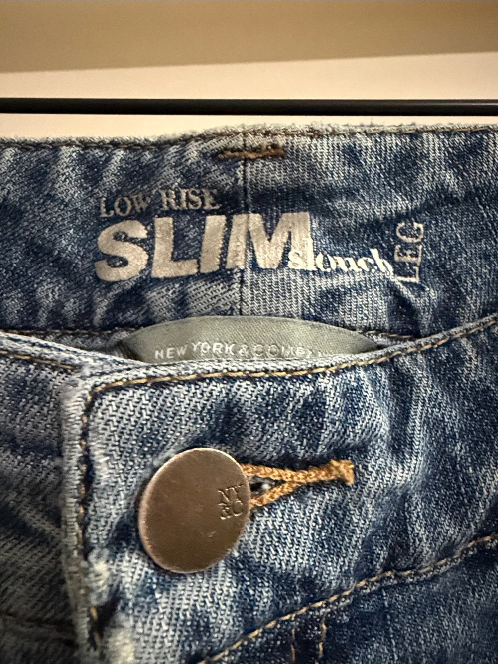 New York & Company Blue Distressed Straight-Leg Jeans